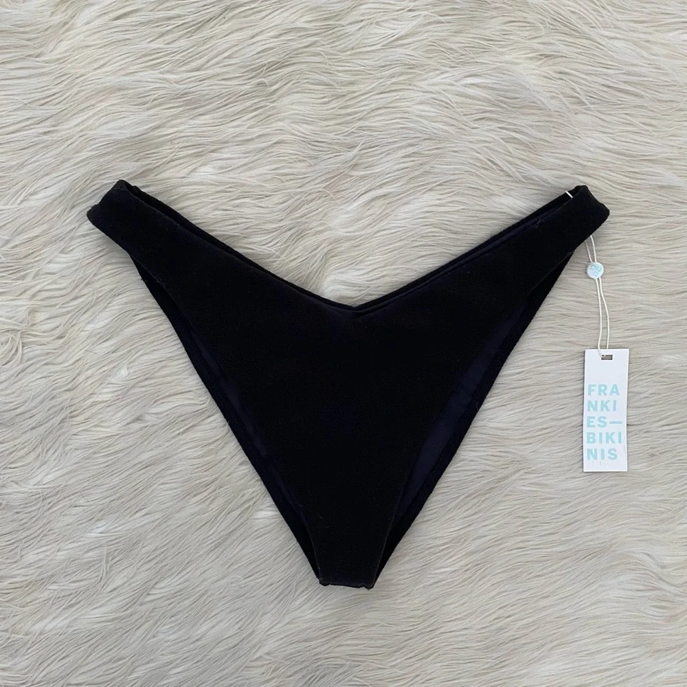 Frankie’s Bikinis Black Terry Cloth Enzo Terry Cheeky Bikini Bottom Swimsuit